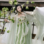 Ethereal Butterfly Embroidery Tang Dynasty Style Hanfu Set - Improved Big-Sleeve Cardigan & Camisole Dress