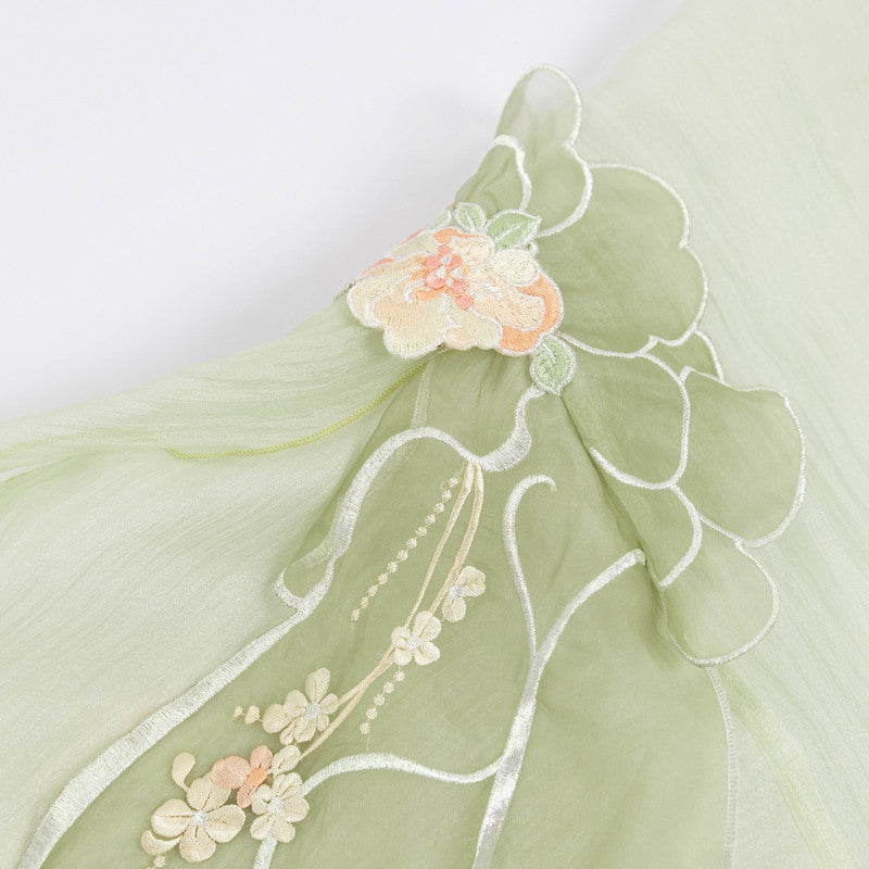 Ethereal Butterfly Embroidery Tang Dynasty Style Hanfu Set - Improved Big-Sleeve Cardigan & Camisole Dress