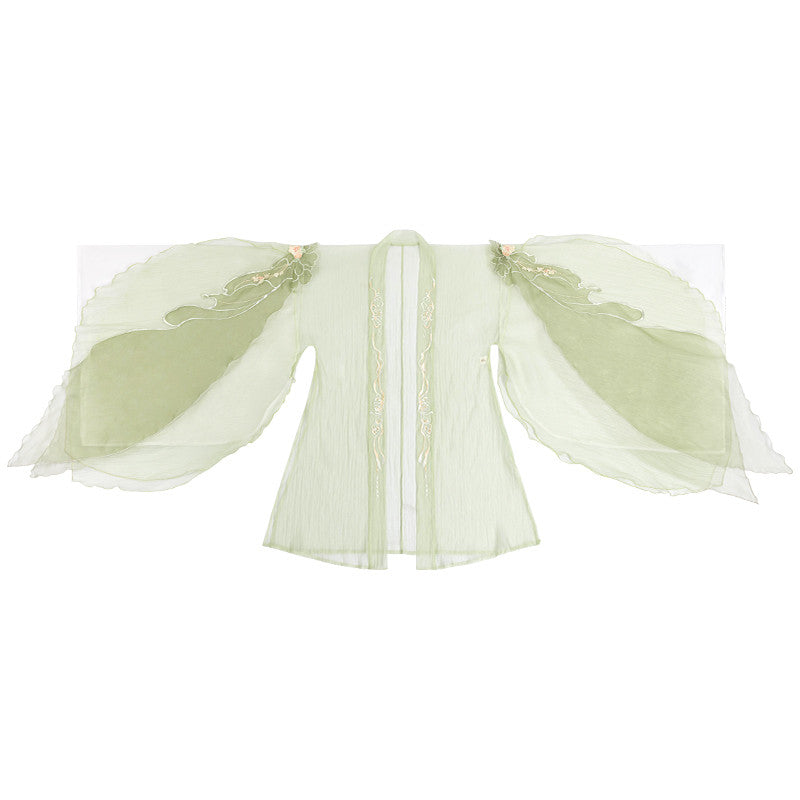 Ethereal Butterfly Embroidery Tang Dynasty Style Hanfu Set - Improved Big-Sleeve Cardigan & Camisole Dress