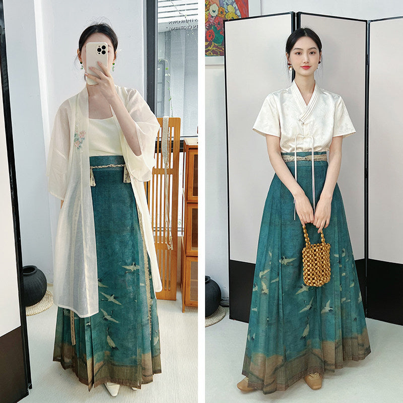 “山抹微云”仙鹤汉服：小个子友好妈咪裙套装