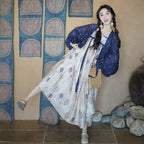 [Pine] Gold-Woven Hanfu: Embroidered Tencel Dress & Ruqun Set