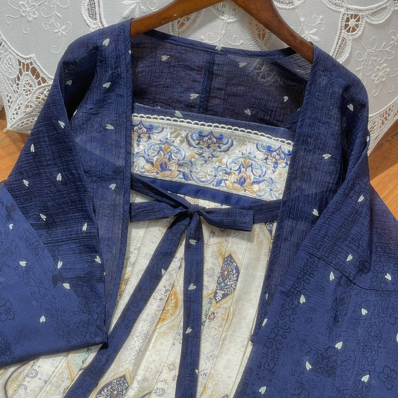 [Pine] Gold-Woven Hanfu: Embroidered Tencel Dress & Ruqun Set
