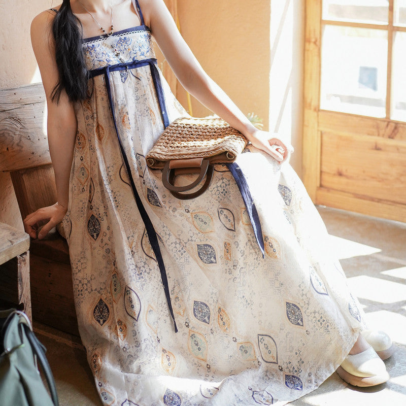 [Pine] Gold-Woven Hanfu: Embroidered Tencel Dress & Ruqun Set