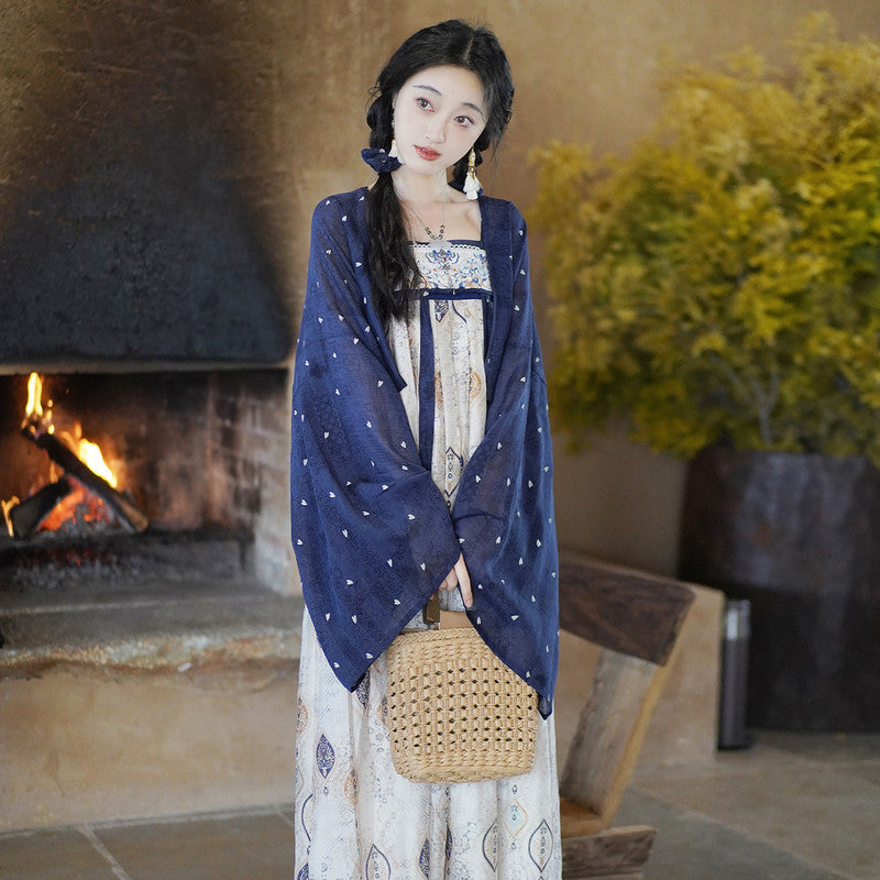 [Pine] Gold-Woven Hanfu: Embroidered Tencel Dress & Ruqun Set