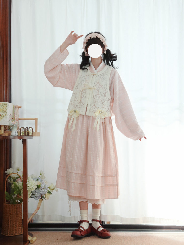 [HuaXin] Modern Ming Hanfu Set: Bijia Vest & Tieli Dress