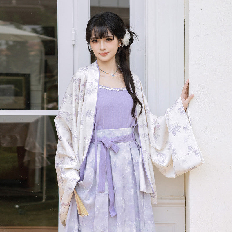 [ZiZhu] Modern Chinese Style 2-Piece Set: Pleated Jacket & Cami