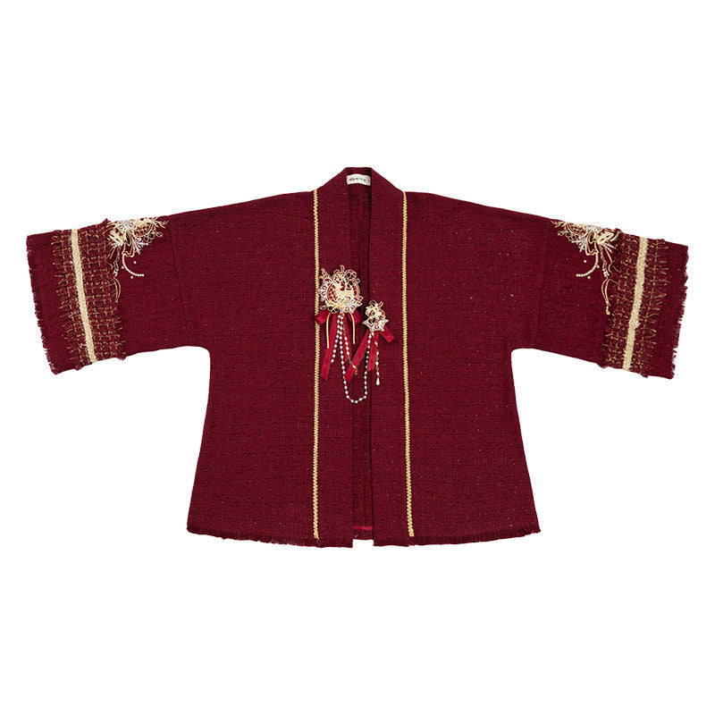 [密林] 红花呢汉服套装 - 重工绣花袄