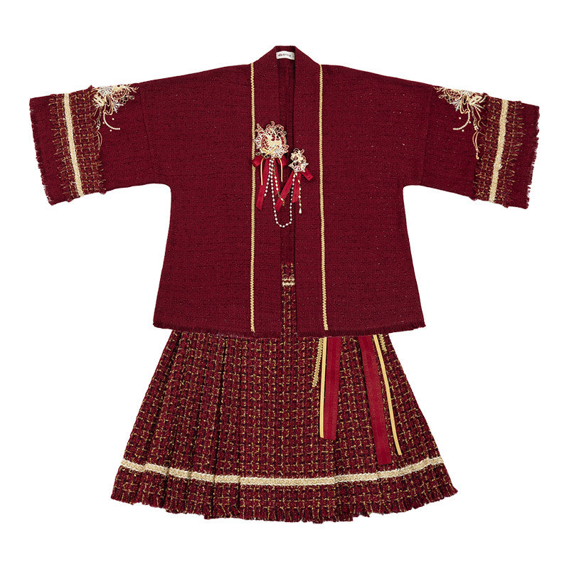 [密林] 红花呢汉服套装 - 重工绣花袄