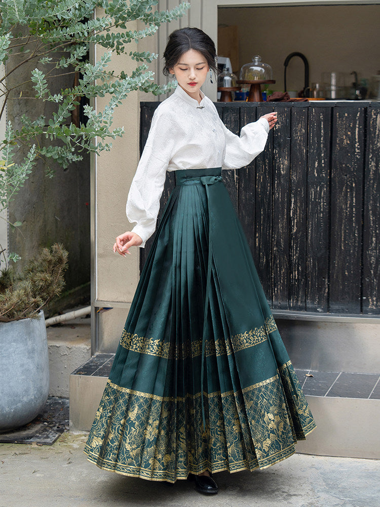 明制改良汉服衬衫 - 【素词】立领长袖衬衫，马面裙百搭杏色/白色上衣 - 现货发售