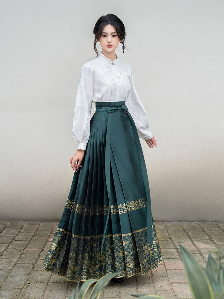 明制改良汉服衬衫 - 【素词】立领长袖衬衫，马面裙百搭杏色/白色上衣 - 现货发售