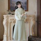 花呢明风汉服套装：改良式马甲半裙 [苔藓版]