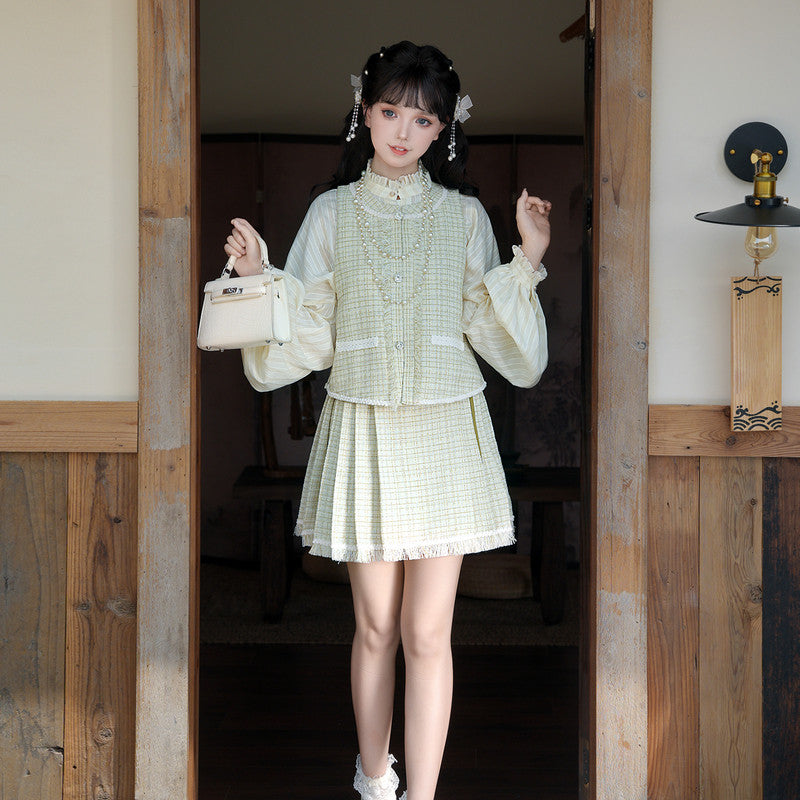 花呢明风汉服套装：改良式马甲半裙 [苔藓版]