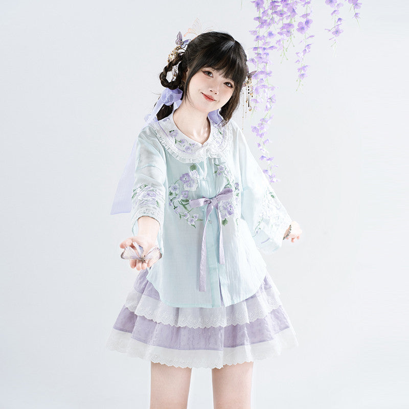 [YuNiYeYe] 现代汉服套装：可爱圆领上衣和蛋糕裙