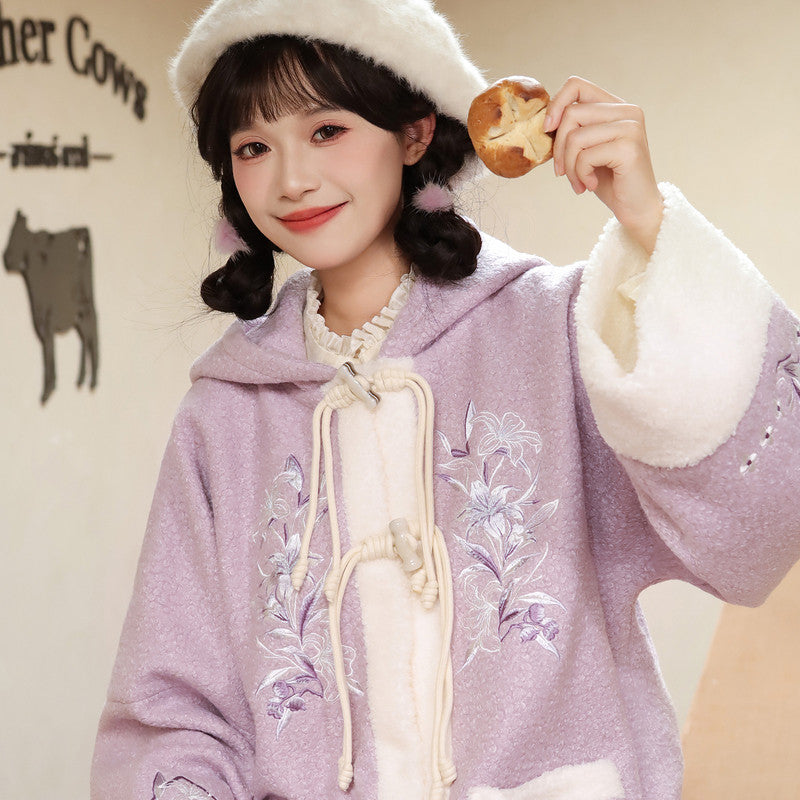 [XiangYu] Modern Hanfu: Embroidered Fleece Hoodie Jacket