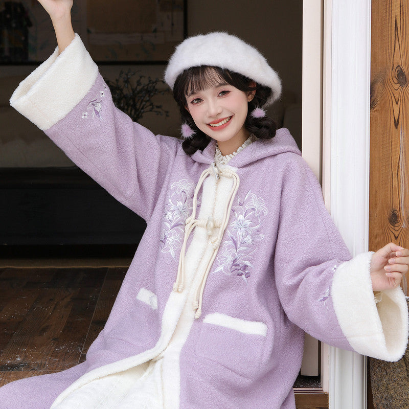 [XiangYu] Modern Hanfu: Embroidered Fleece Hoodie Jacket