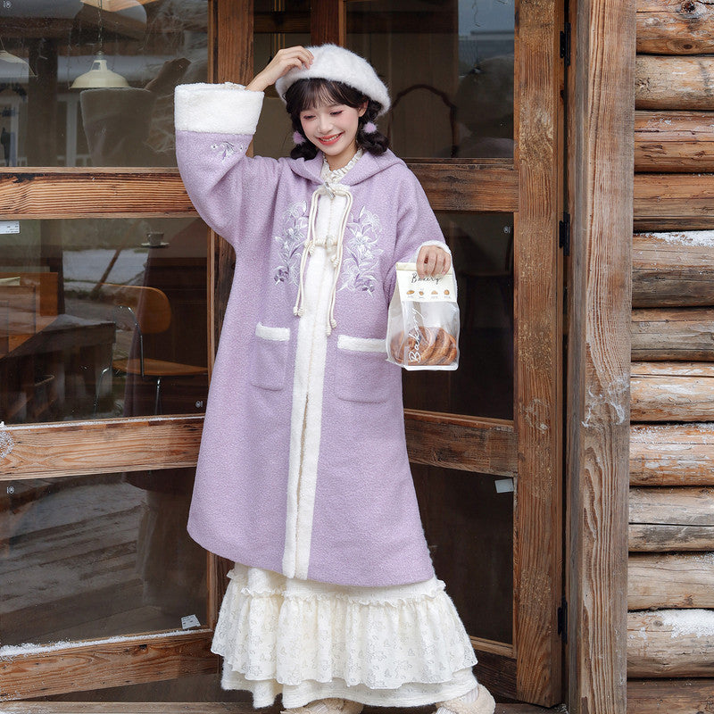 [XiangYu] Modern Hanfu: Embroidered Fleece Hoodie Jacket