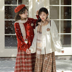 [XingRenKaoNai] Ming Hanfu: Bow-Sleeve Top & Plaid Skirt Set