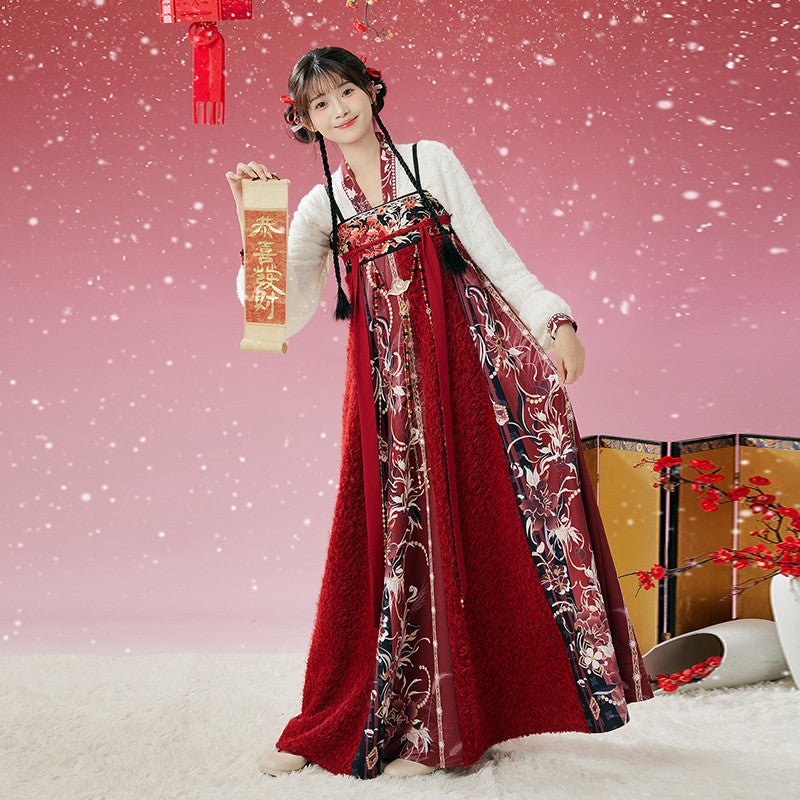 “永乐”红色汉服：重工刺绣齐胸襦裙套装