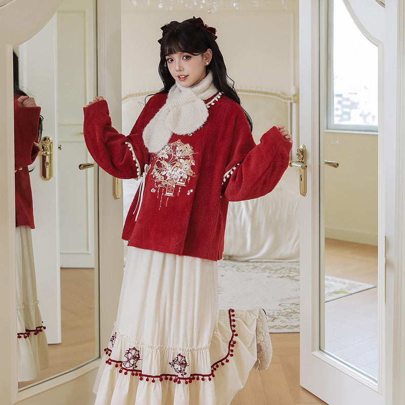 "Wandering Poet" Red Hanfu: Winter Lunar New Year Jacket Set