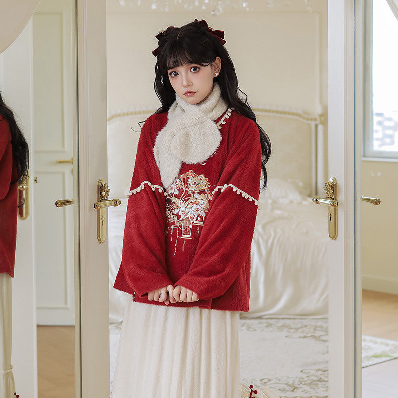 "Wandering Poet" Red Hanfu: Winter Lunar New Year Jacket Set