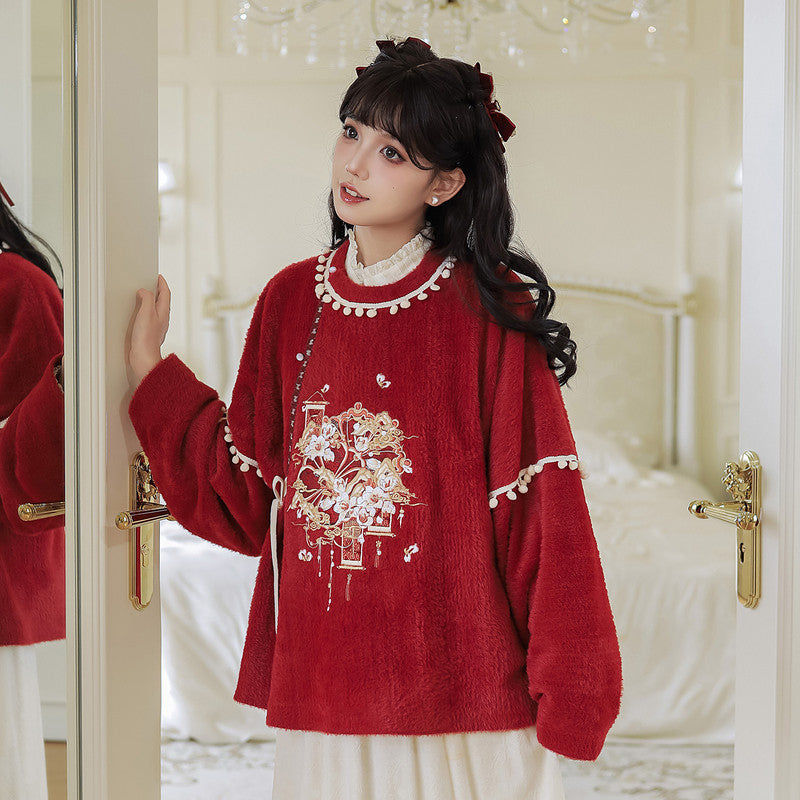 "Wandering Poet" Red Hanfu: Winter Lunar New Year Jacket Set