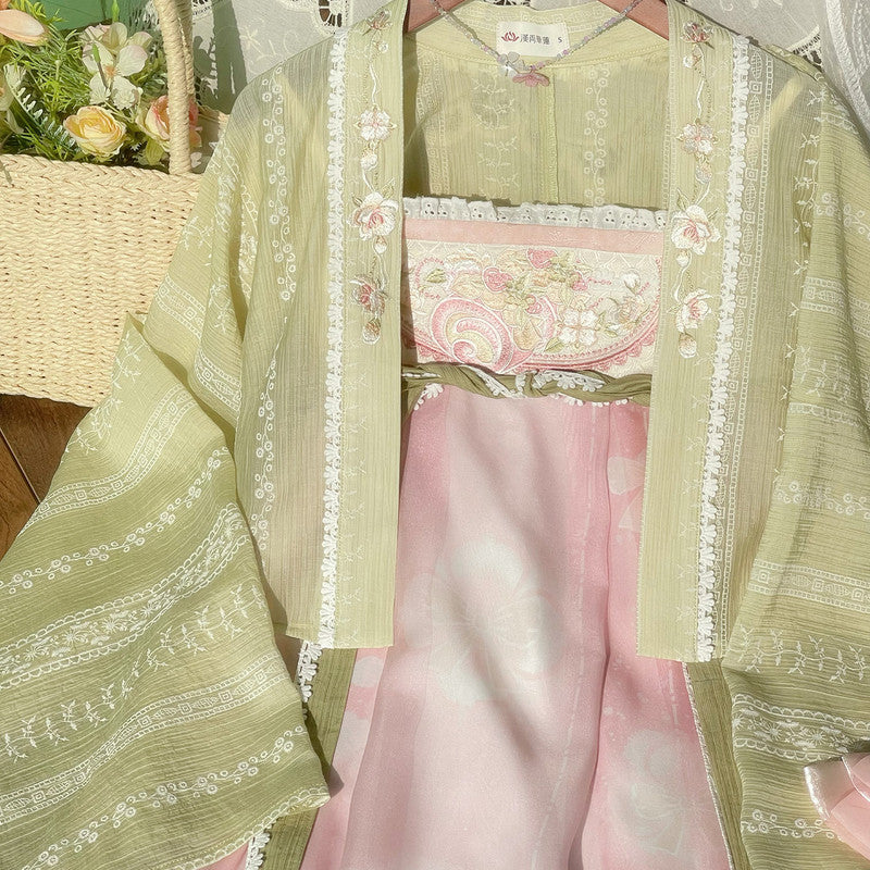 "Sakura Roll" Tang Hanfu Set: Chest-High Ruqun & Camisole