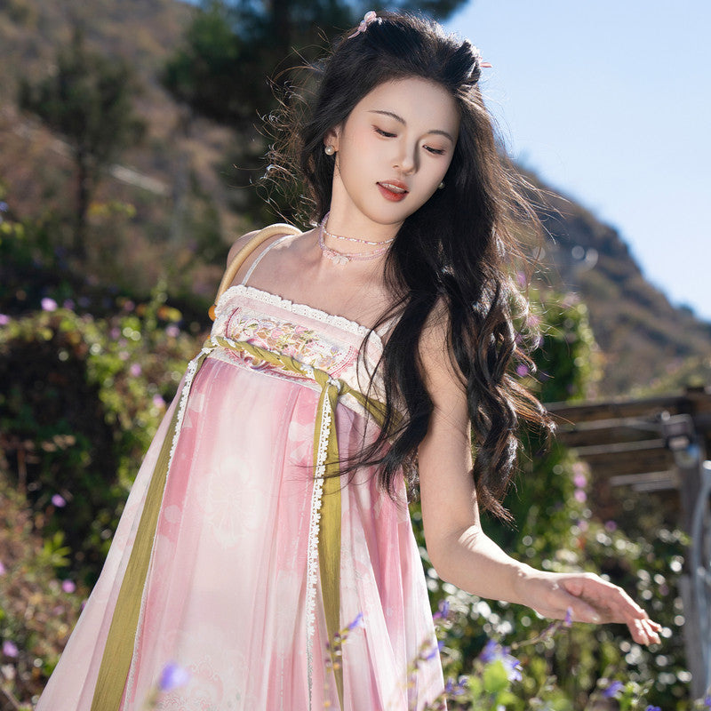 "Sakura Roll" Tang Hanfu Set: Chest-High Ruqun & Camisole