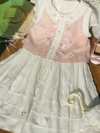 Tian E Meng Modern Hanfu Set - Knit Vest & Square Neck Dress
