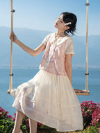 Tian E Meng Modern Hanfu Set - Knit Vest & Square Neck Dress