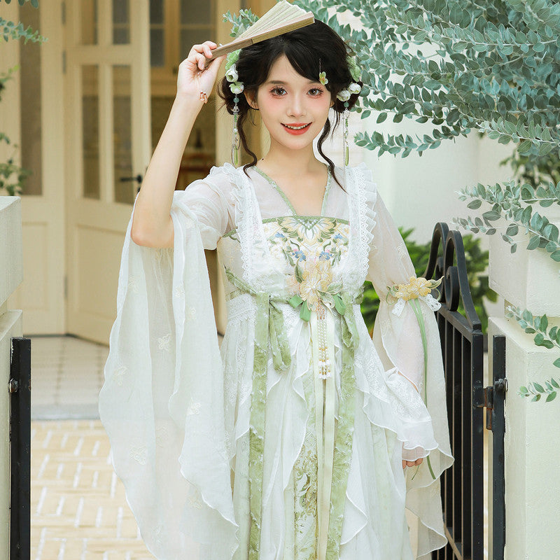 卿梨染唐风汉服套装-改良立领齐胸襦裙刺绣-中式改良春秋款