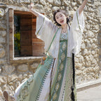 襦敛青汉服套装 - 唐制齐胸襦裙花卉裙