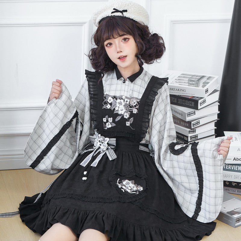 "Little Snow" Hanfu Set: Embroidered Dress & Overlay 2-Piece