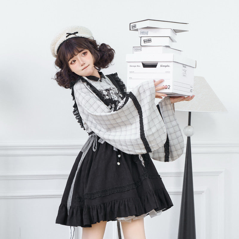 "Little Snow" Hanfu Set: Embroidered Dress & Overlay 2-Piece