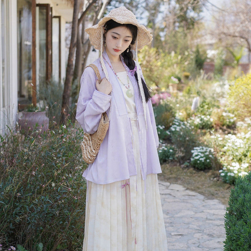 “紫罗兰之春”明制汉服：天丝交领衫与百迭裙