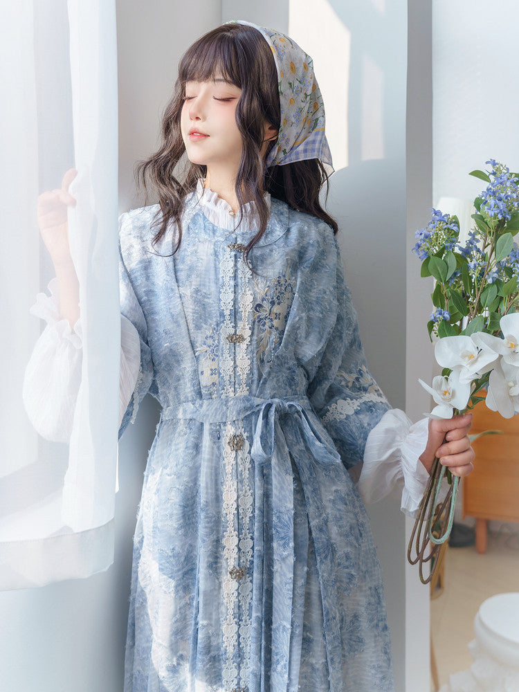 凤信团团明制汉服 - 渐变蓝色刺绣长裙
