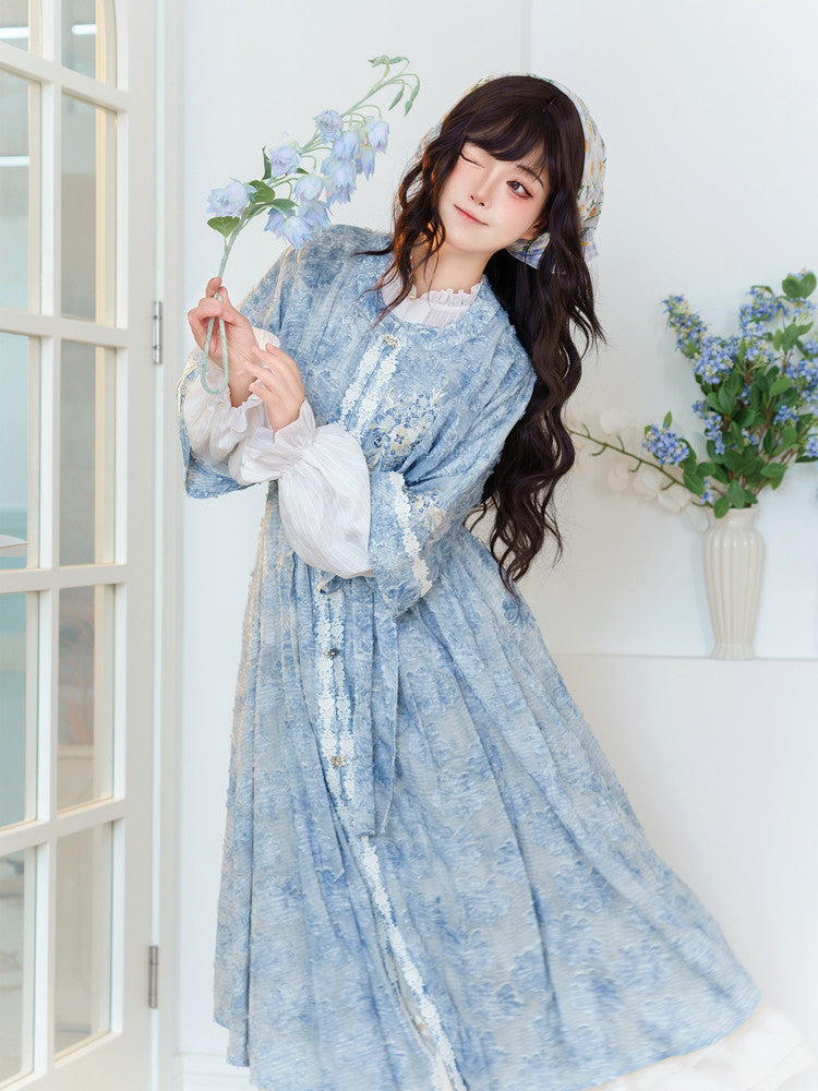 凤信团团明制汉服 - 渐变蓝色刺绣长裙