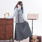 "Flower Island" Preppy Hanfu Set: Vest, Shirt & Mamian Skirt