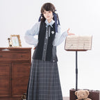 "Flower Island" Preppy Hanfu Set: Vest, Shirt & Mamian Skirt