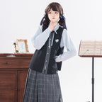 "Flower Island" Preppy Hanfu Set: Vest, Shirt & Mamian Skirt