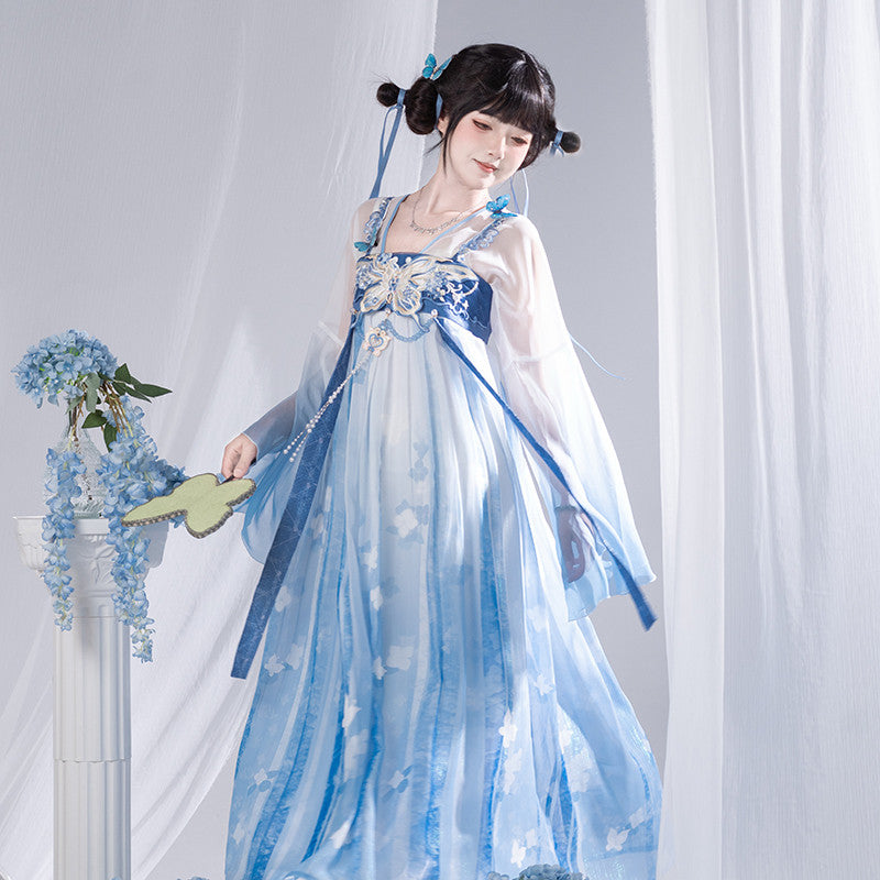[Official] Balala the Fairies x Meiqi: Modern Hanfu Ruqun Dress Set - Blue Empire Waist Outfit - Neo-Chinese Daily Wear