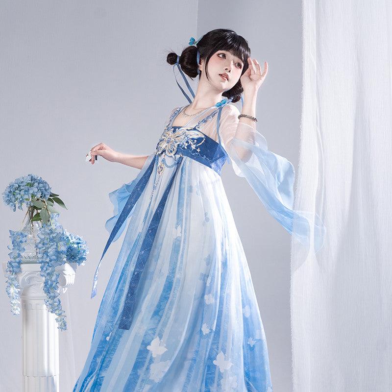 [Official] Balala the Fairies x Meiqi: Modern Hanfu Ruqun Dress Set - Blue Empire Waist Outfit - Neo-Chinese Daily Wear