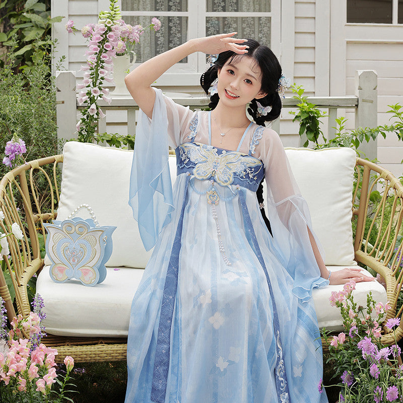 [Official] Balala the Fairies x Meiqi: Modern Hanfu Ruqun Dress Set - Blue Empire Waist Outfit - Neo-Chinese Daily Wear