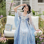 [Official] Balala the Fairies x Meiqi: Modern Hanfu Ruqun Dress Set - Blue Empire Waist Outfit - Neo-Chinese Daily Wear