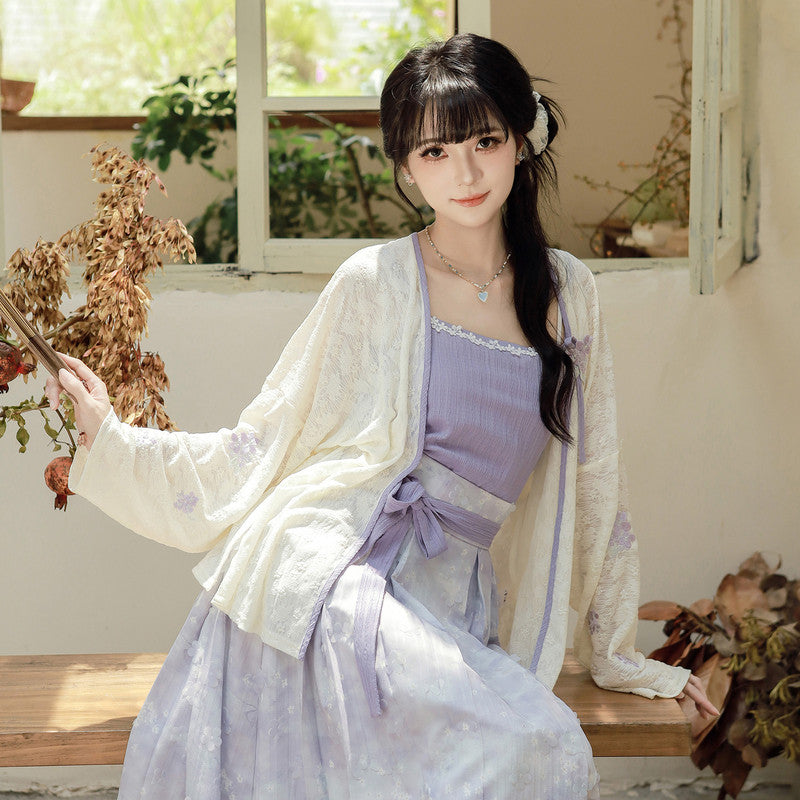 [丁香絮语] 现代汉服套装 - 针织开衫与半身裙两件套 - 新中式日常秋装