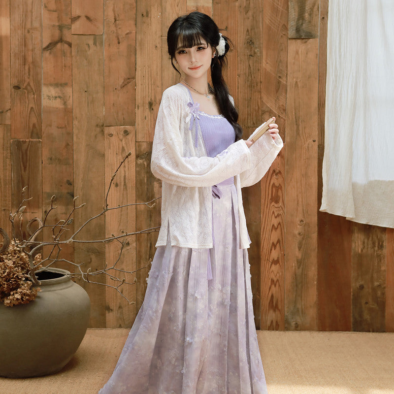 [丁香絮语] 现代汉服套装 - 针织开衫与半身裙两件套 - 新中式日常秋装