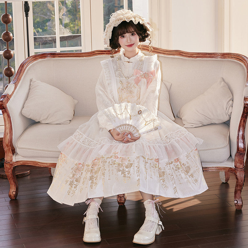 Original Rabbit & Butterfly Hanfu Set: Mamian Skirt & Overlay
