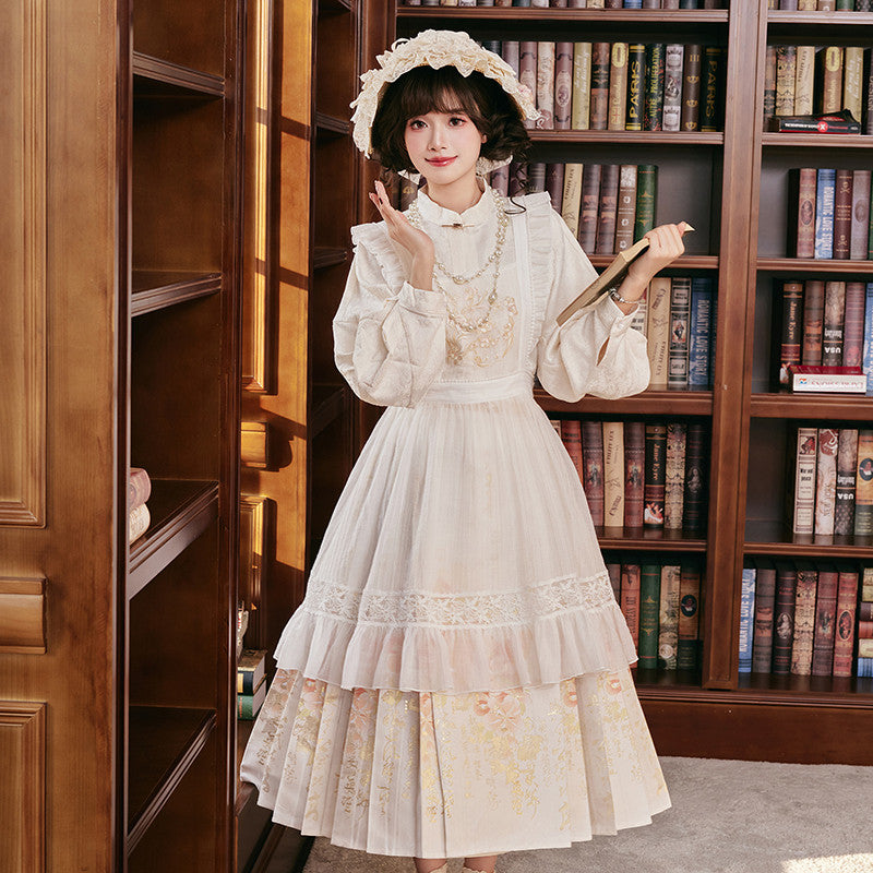 Original Rabbit & Butterfly Hanfu Set: Mamian Skirt & Overlay