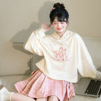Si Die Pink Plaid Skirt Set - Modern Chinese Style Hoodie & Skirt Outfit - Aesthetic Winter Hanfu