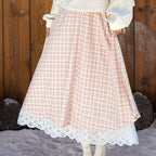 Si Die Pink Plaid Skirt Set - Modern Chinese Style Hoodie & Skirt Outfit - Aesthetic Winter Hanfu