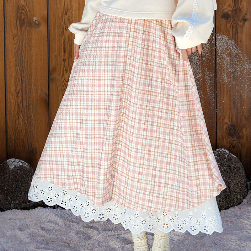 Si Die Pink Plaid Skirt Set - Modern Chinese Style Hoodie & Skirt Outfit - Aesthetic Winter Hanfu